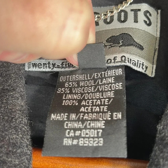 VINTAGE 90’s Roots Wool Blend Grey Zip Up Jacket Boxy Fit Lined Pockets Size 10 - Picture 11 of 13